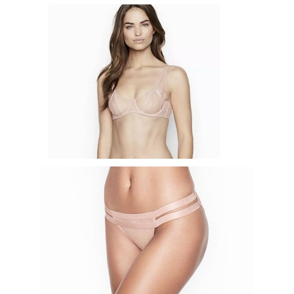 Victoria's Secret Luxe Mesh‎ Bra & Double Strap Panty Set Sz 32DD / XS